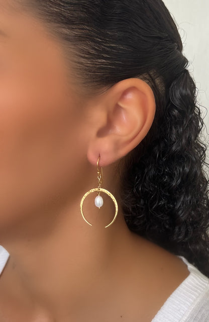 Crescent & Pearl Earrings