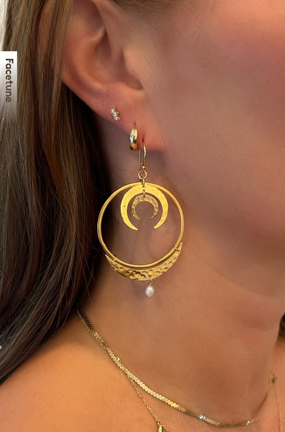 Luna Crescent Pearl Hoops