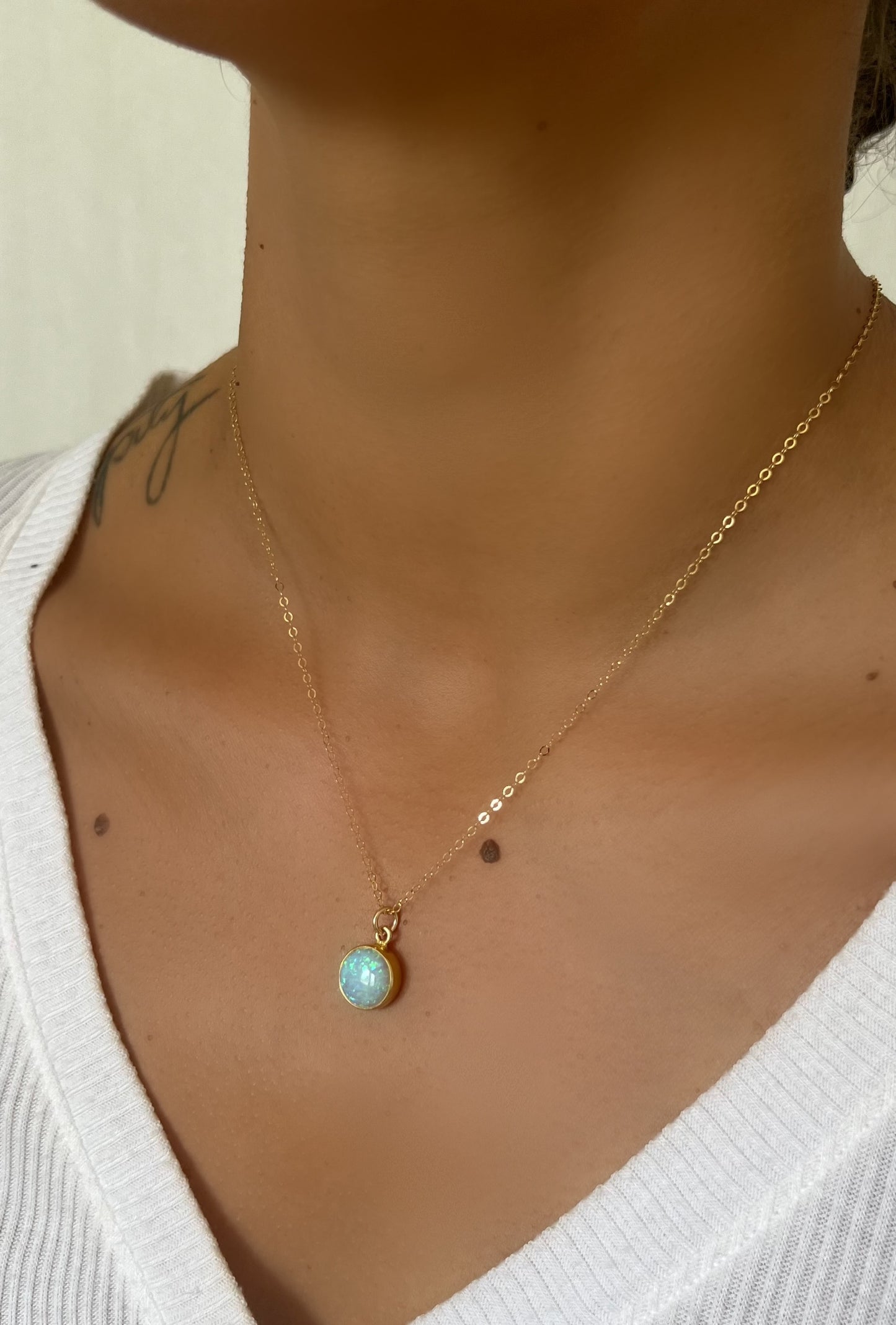 Round Opal Bezel Set Necklace