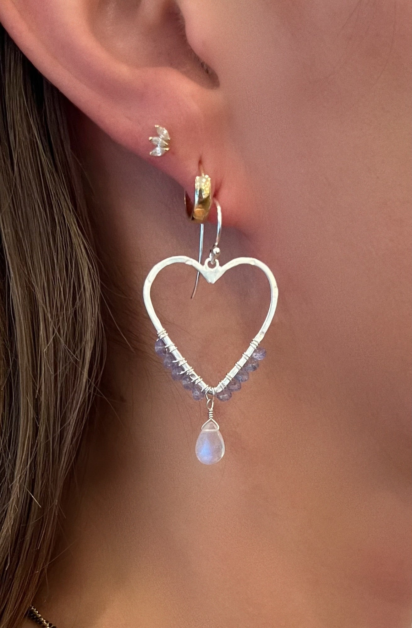 Tanzanite & Moonstone Heart Earrings