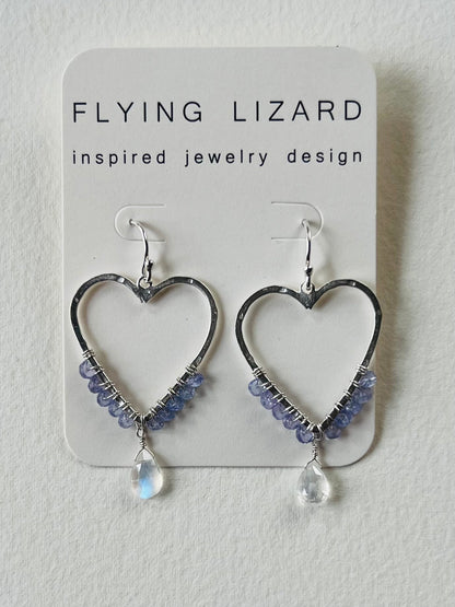 Tanzanite & Moonstone Heart Earrings