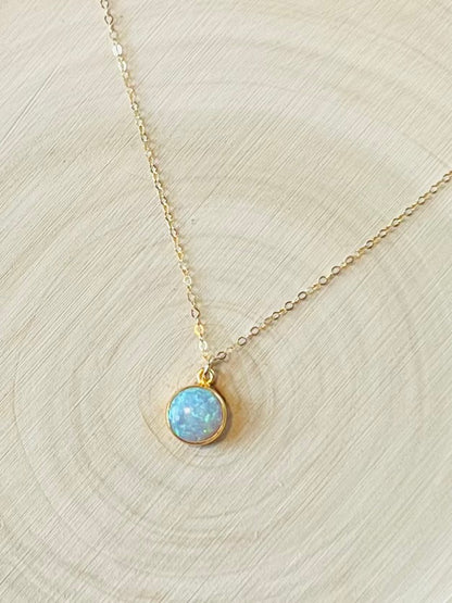 Round Opal Bezel Set Necklace