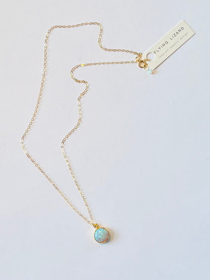 Round Opal Bezel Set Necklace