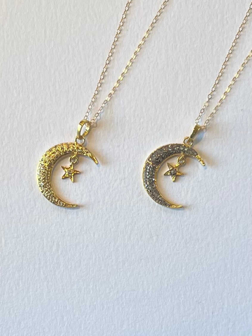 Star & Moon Diamond Necklace