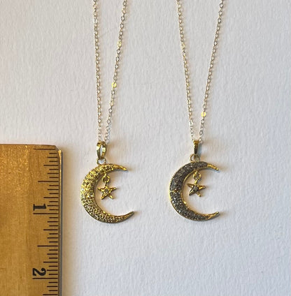 Star & Moon Diamond Necklace