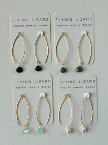 Slender Pull Thru Gold Gem Drop Earrings