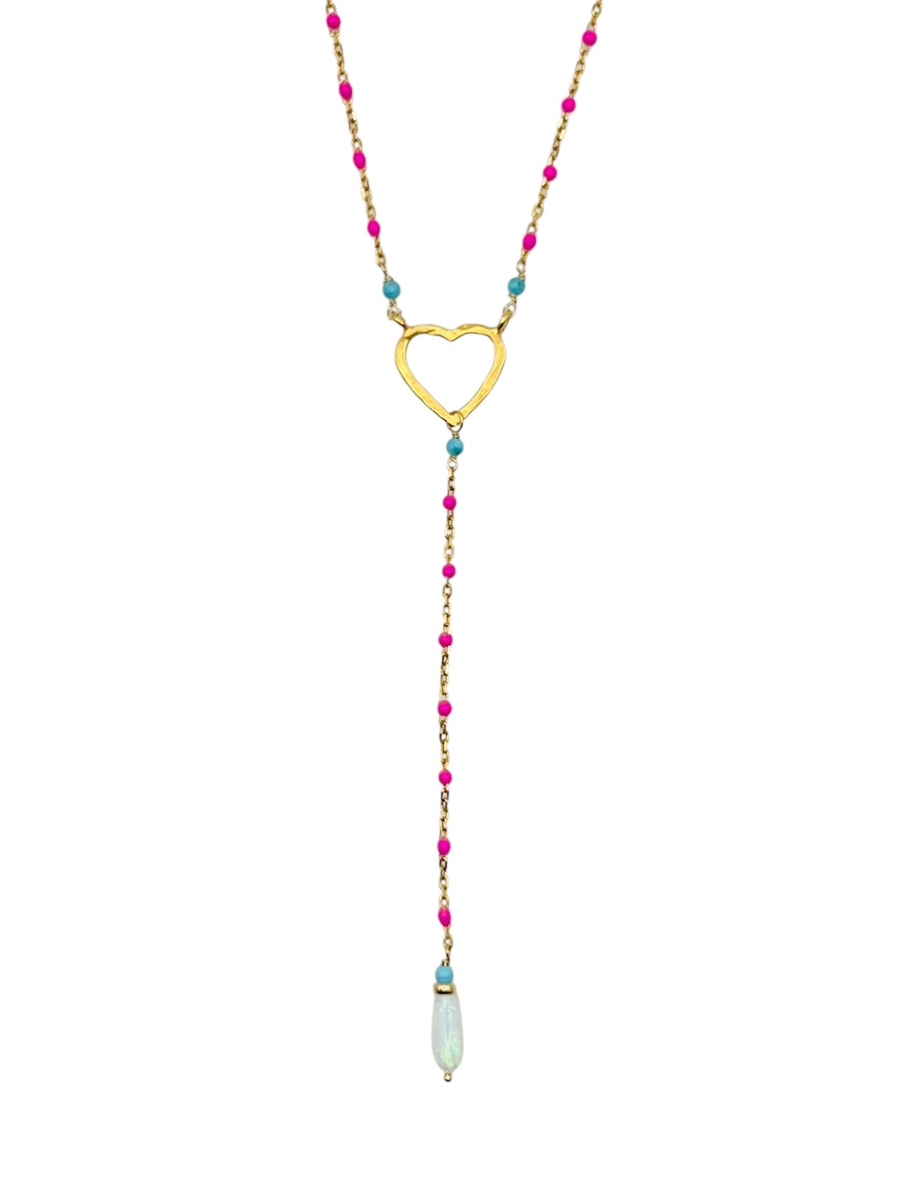 Hot Pink Opal Heart Lariat