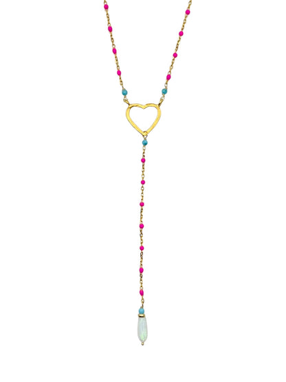 Hot Pink Opal Heart Lariat