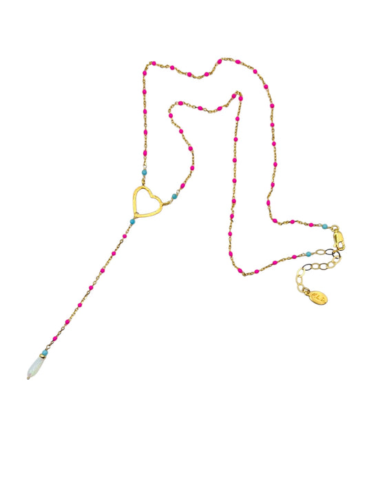 Hot Pink Opal Heart Lariat